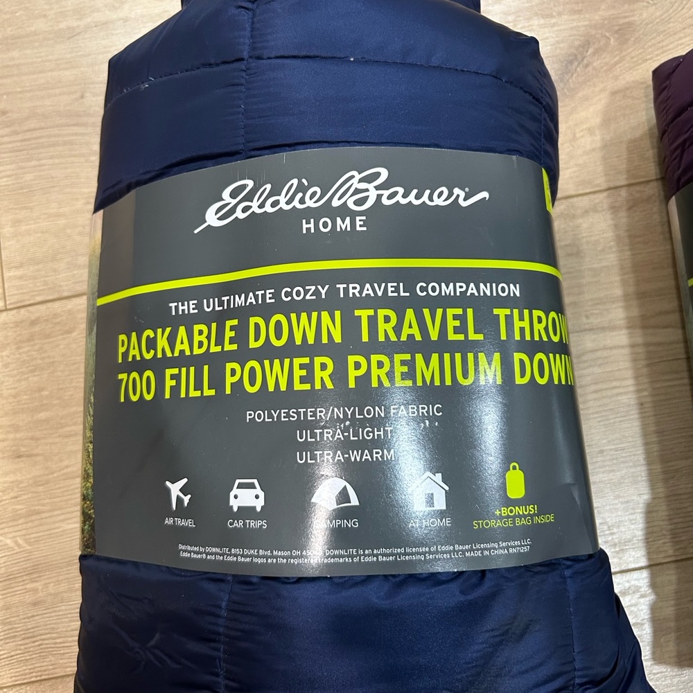 Eddie Bauer Packable Down Travel Throw - Navy Blue